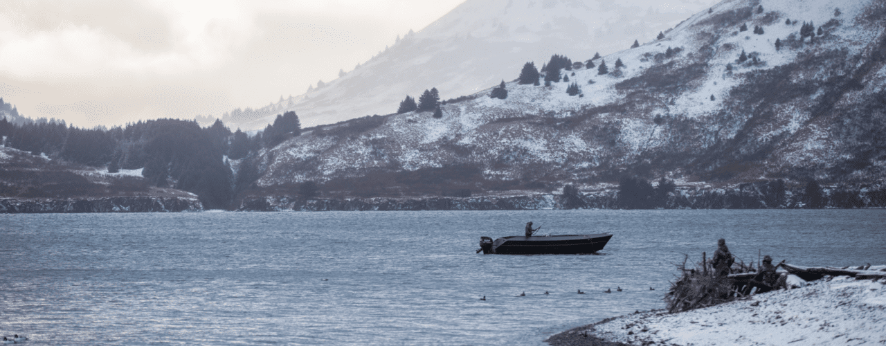 mountains and boat